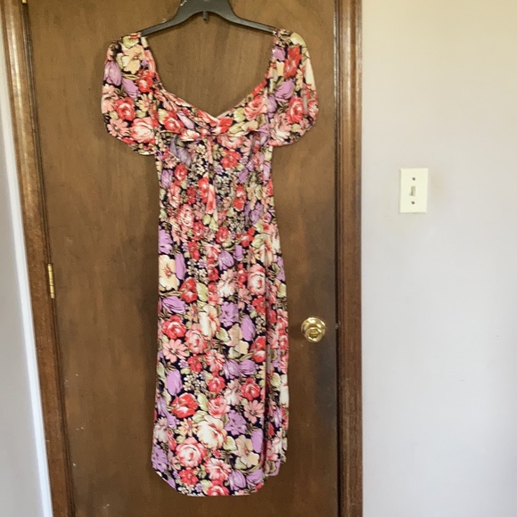 floral print puff sleeve tie back smock detail dress boho L jr - Picture 14 of 17